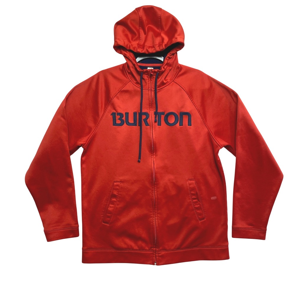 Burton Hoodie Mens Large Red Logo Embroidered Full Zip Fleece Jacket
